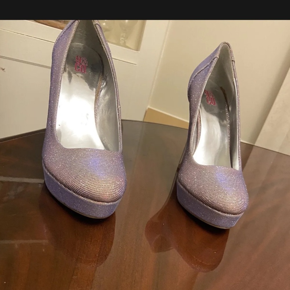 9&CO purple sparkly heels.
